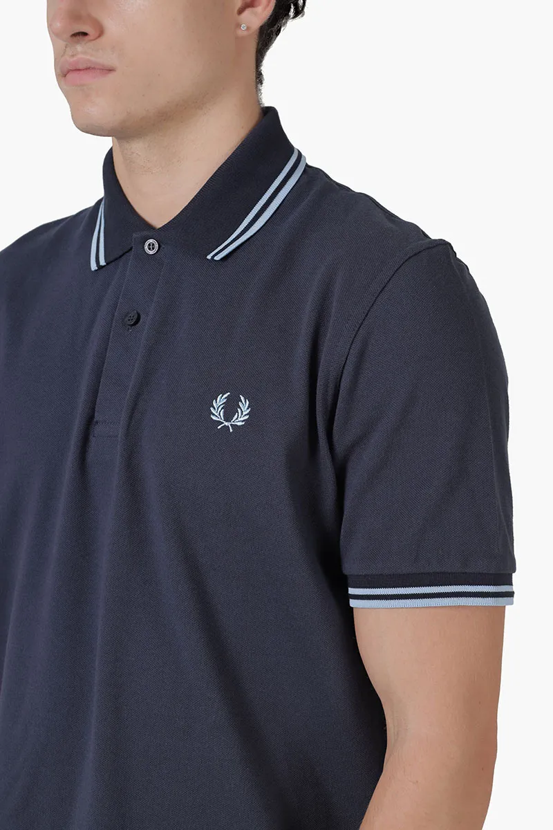 FRED PERRY Men The Original Twin Tipped Polo Shirt in Navy/Ice/Ice 3