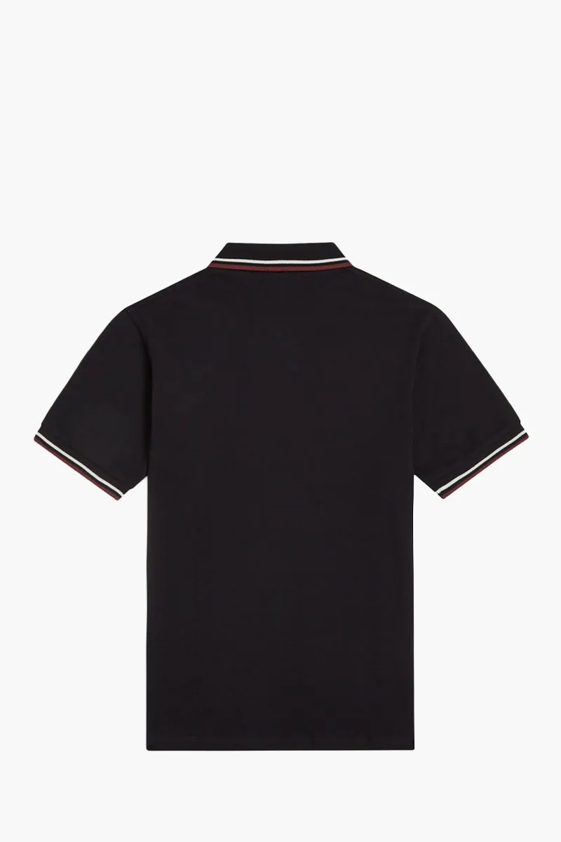 FRED PERRY Men The Original Twin Tipped Polo Shirt in Black/Ecru/Oxblood 2