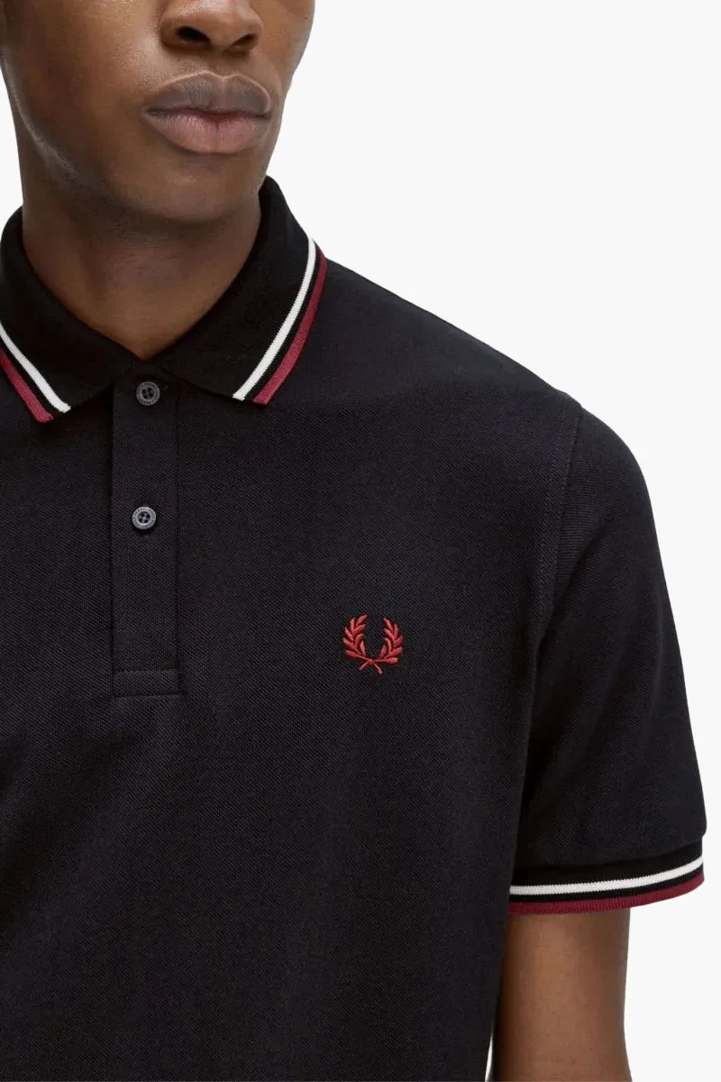 FRED PERRY Men The Original Twin Tipped Polo Shirt in Black/Ecru/Oxblood 3