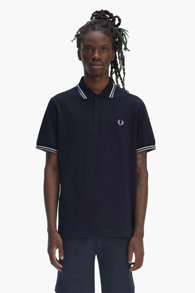 FRED PERRY Men The Original Twin Tipped Polo Shirt in Navy/Ecru/Smoke 1