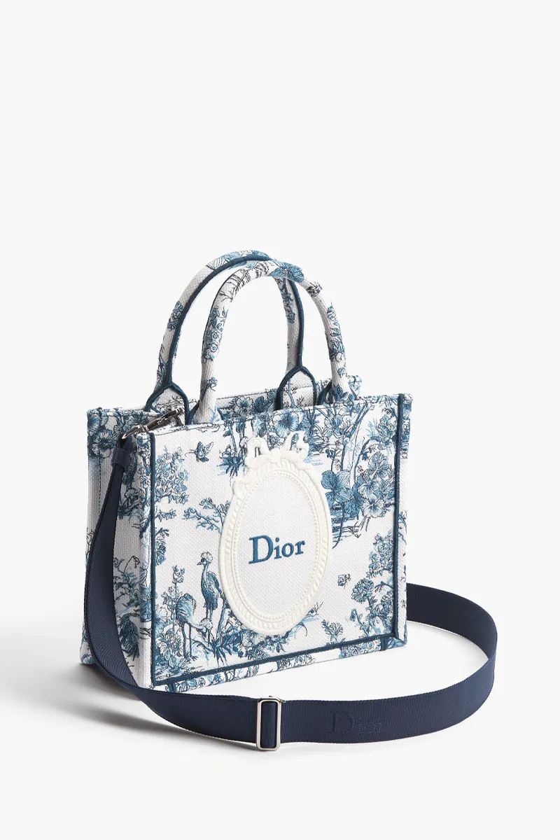 CHRISTIAN DIOR Medium Dior Book Tote Bag in Blue/White Toile De Jouy Floral Garden Embroidery and Dior Medallion 1