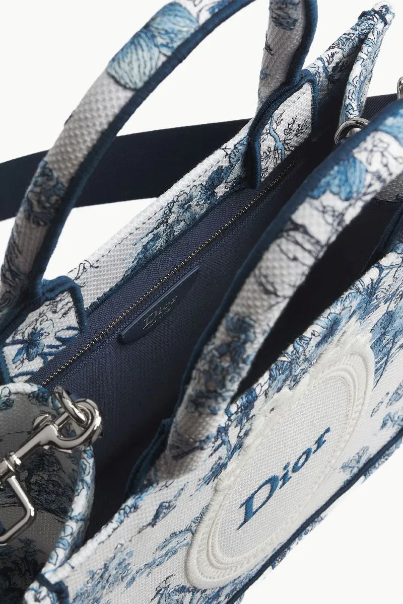 CHRISTIAN DIOR Medium Dior Book Tote Bag in Blue/White Toile De Jouy Floral Garden Embroidery and Dior Medallion 2