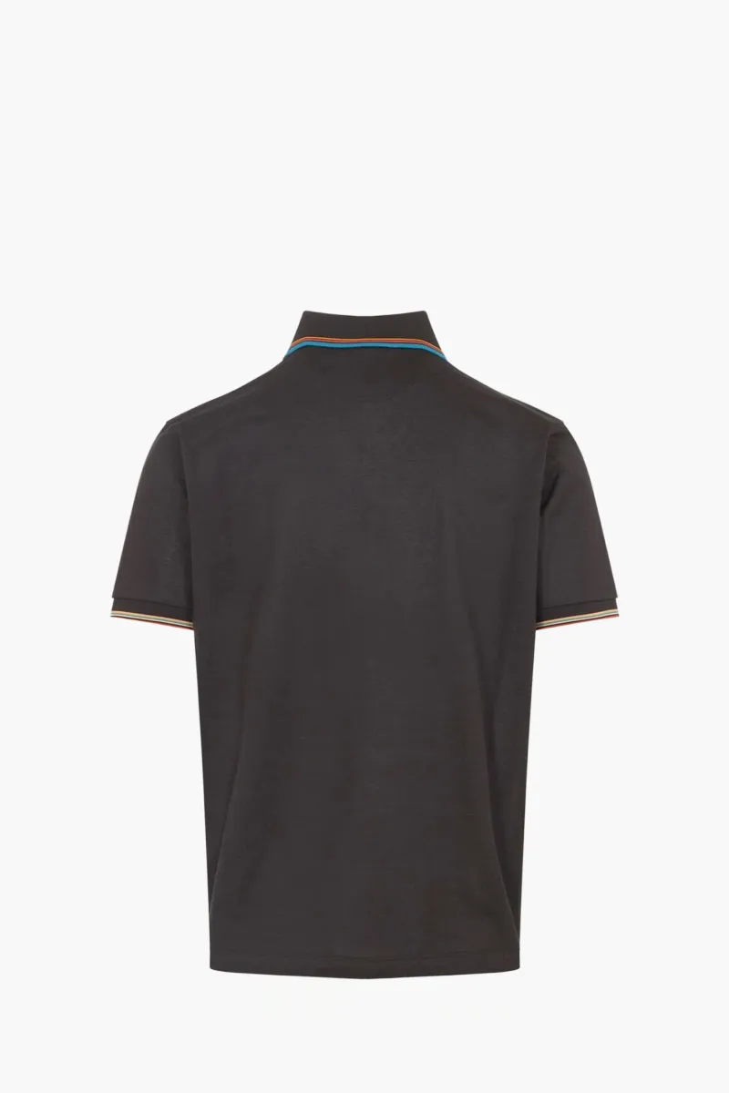 PAUL SMITH Men Signature Stripe Trim Zip Polo Shirt in Brown Cotton 1