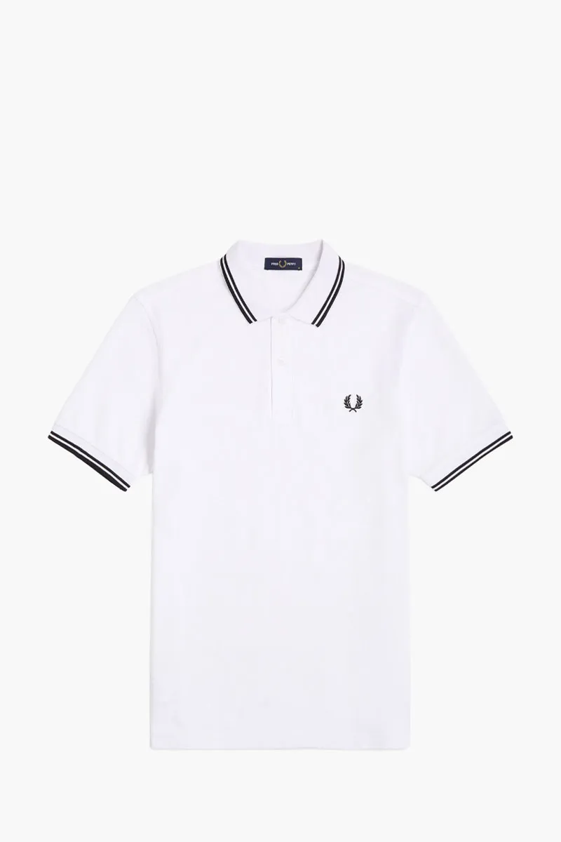 FRED PERRY Men Twin Tipped Polo Shirt in White/Black/Black Cotton 0