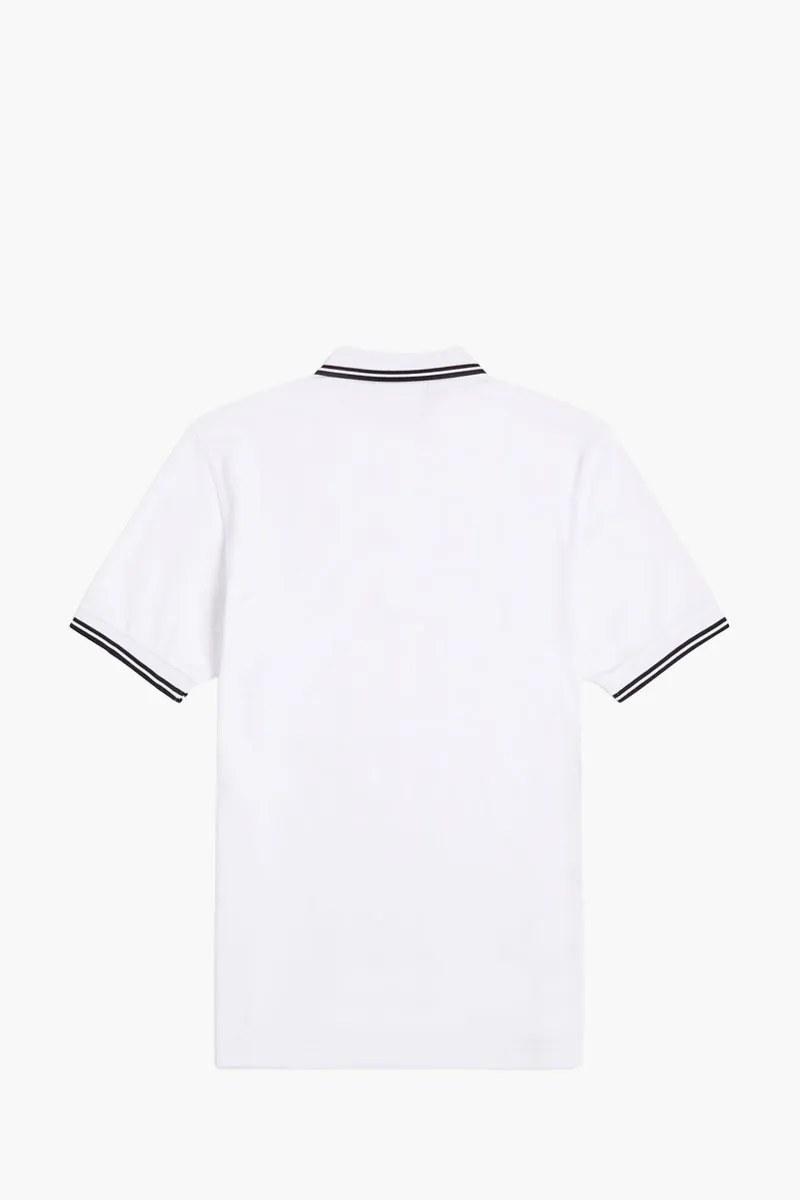 FRED PERRY Men Twin Tipped Polo Shirt in White/Black/Black Cotton 2