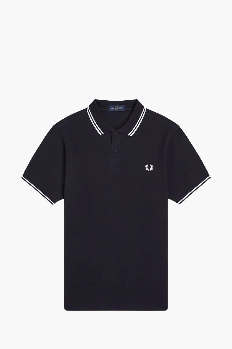 FRED PERRY Men Twin Tipped Polo Shirt in Navy/White/White Cotton 0