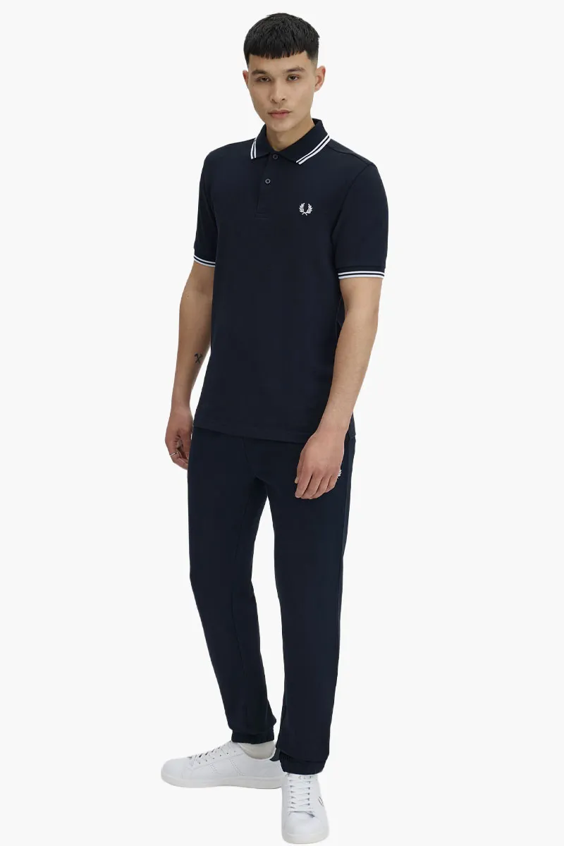 FRED PERRY Men Twin Tipped Polo Shirt in Navy/White/White Cotton 1