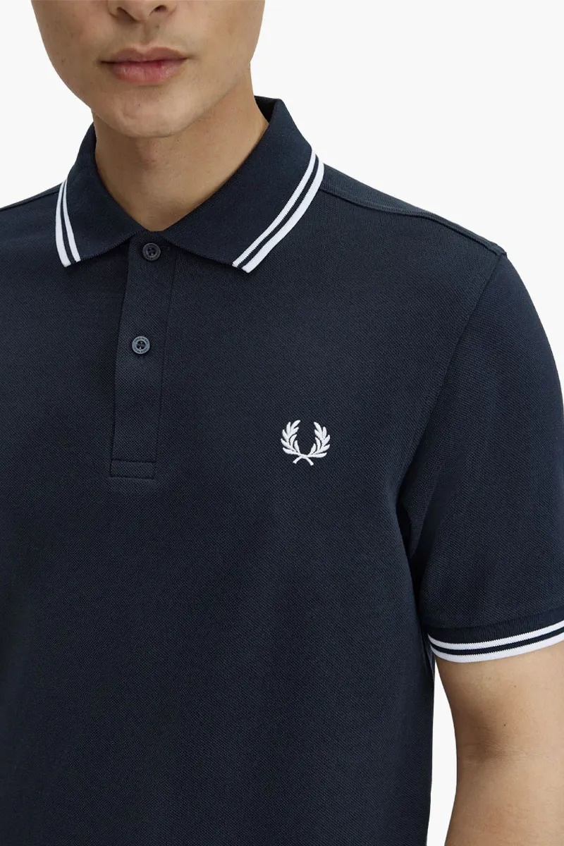 FRED PERRY Men Twin Tipped Polo Shirt in Navy/White/White Cotton 3