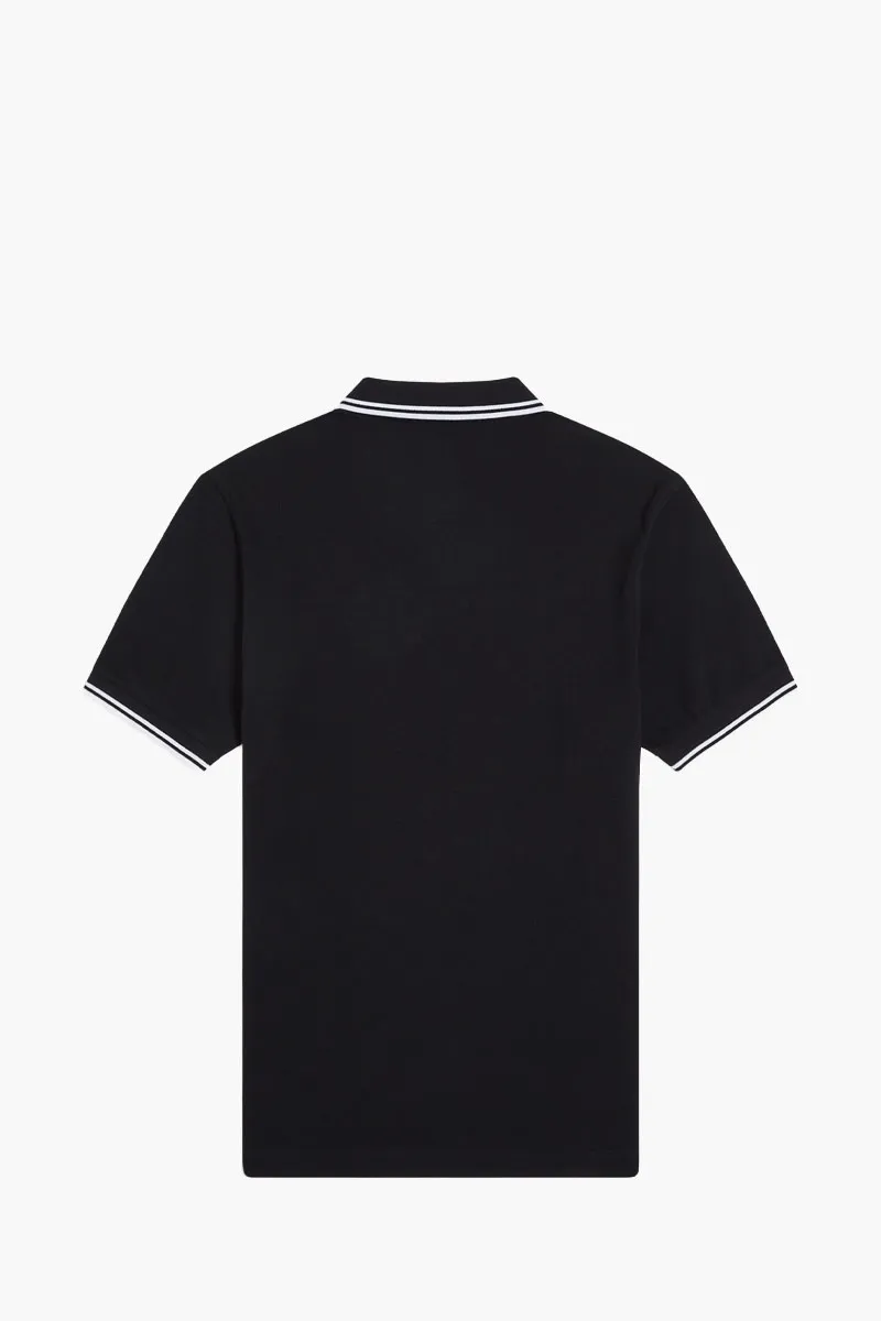 FRED PERRY Men Twin Tipped Polo Shirt in Black/White/White Cotton 2