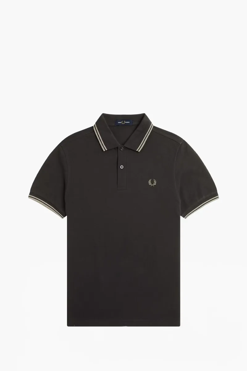 FRED PERRY Men Twin Tipped Polo Shirt in Anchor Grey/Oatmeal Cotton 0