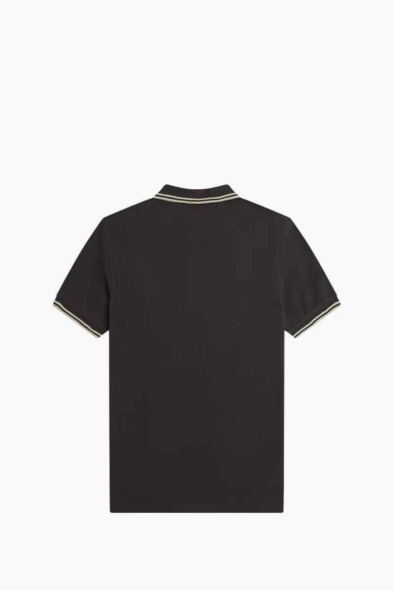FRED PERRY Men Twin Tipped Polo Shirt in Anchor Grey/Oatmeal Cotton 1