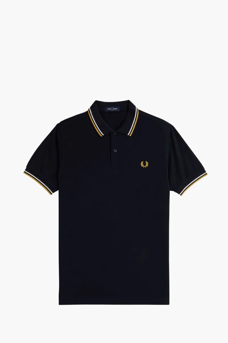 FRED PERRY Men Twin Tipped Polo Shirt in Navy/Ecru/Honeycomb Cotton 0