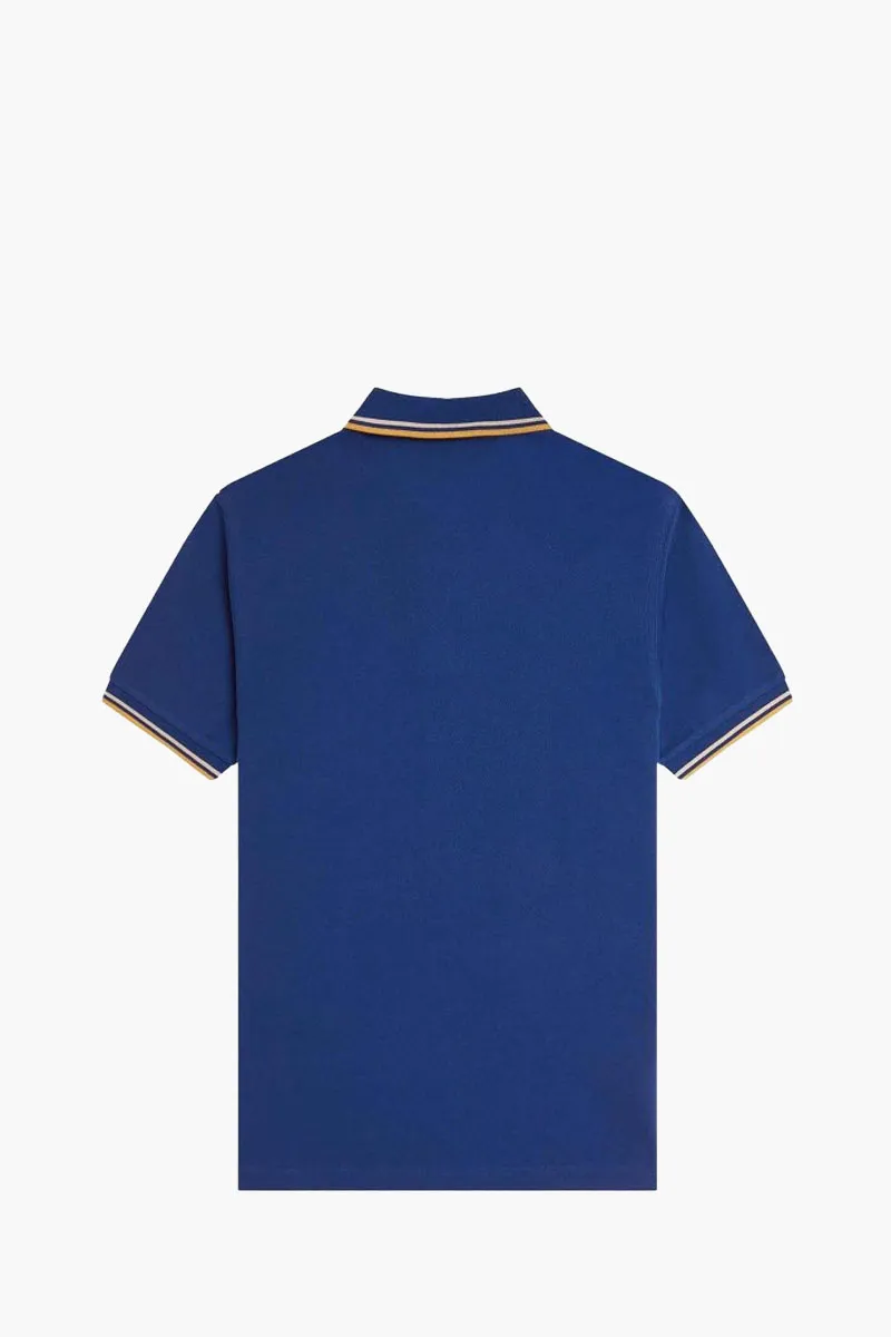 FRED PERRY Men Twin Tipped Polo Shirt in Shaded Cobalt/Oatmeal/Honeycomb Cotton 1