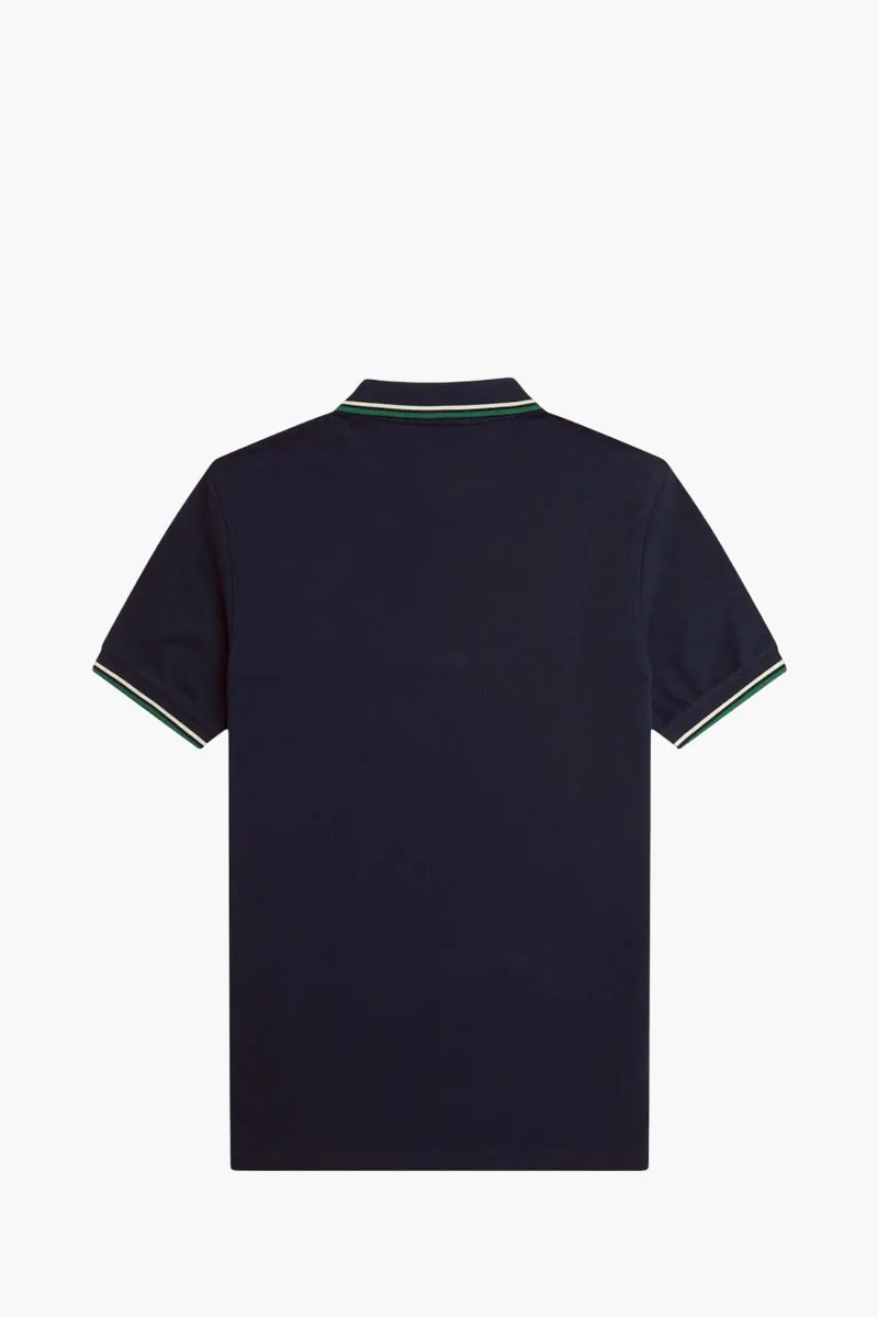 FRED PERRY Men Twin Tipped Polo Shirt in Dark Carbon/Light Ecru/Label Green Cotton 2
