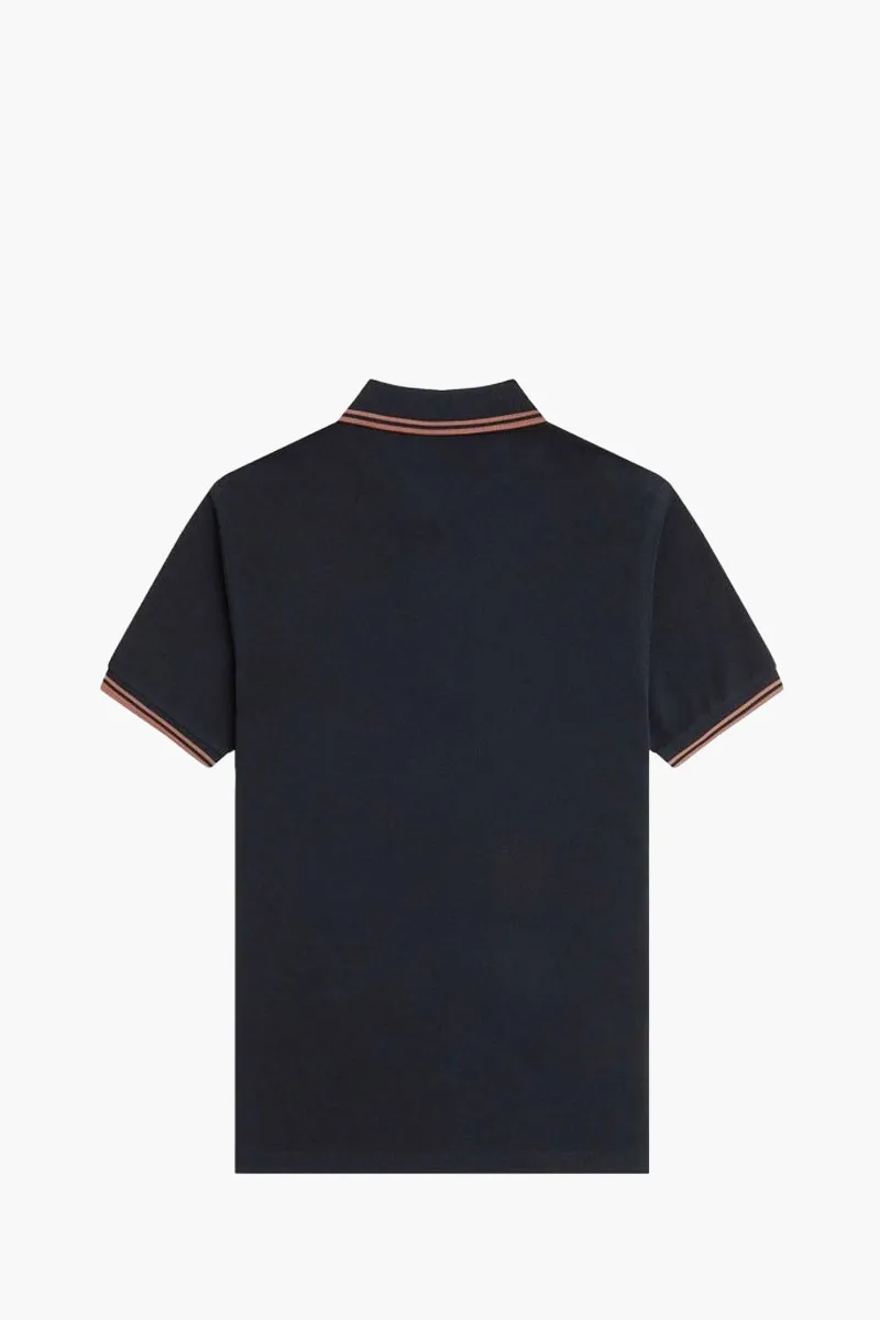 FRED PERRY Men Twin Tipped Polo Shirt in Navy/Cinnamon Cotton 1
