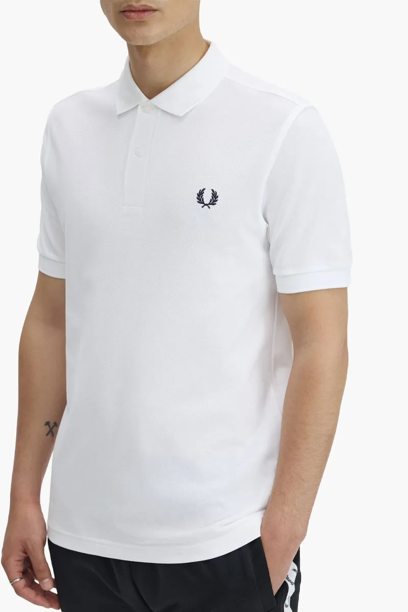 FRED PERRY Men Tennis Polo Shirt in White/Navy Classic Cotton Piqué 3