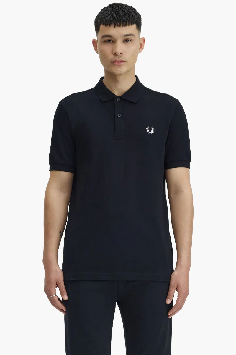 FRED PERRY Men Tennis Polo Shirt in Black/Snow White Classic Cotton Piqué 1