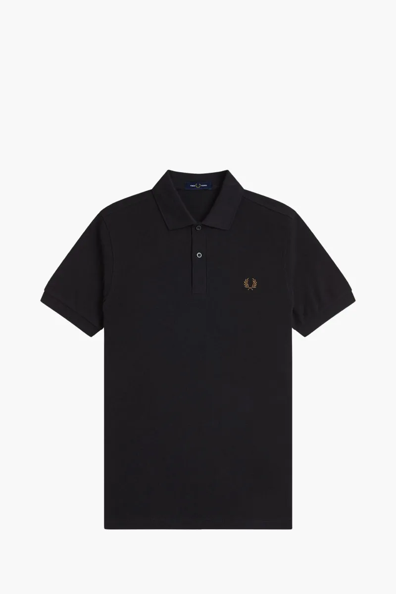 FRED PERRY Men Tennis Polo Shirt in Black/Shaded Stone Classic Cotton Piqué 0