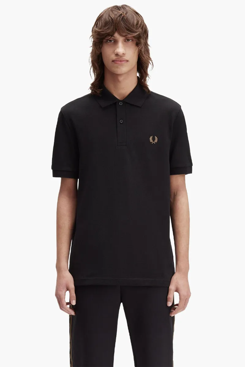 FRED PERRY Men Tennis Polo Shirt in Black/Shaded Stone Classic Cotton Piqué 1