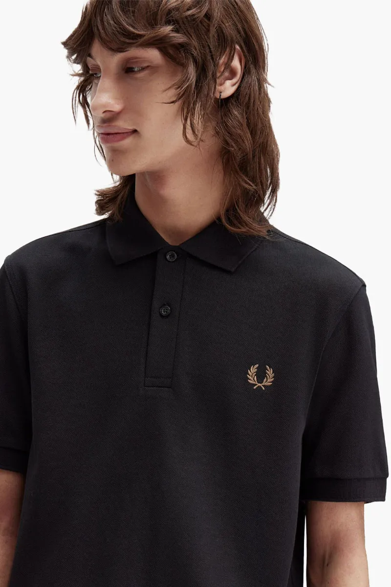 FRED PERRY Men Tennis Polo Shirt in Black/Shaded Stone Classic Cotton Piqué 3