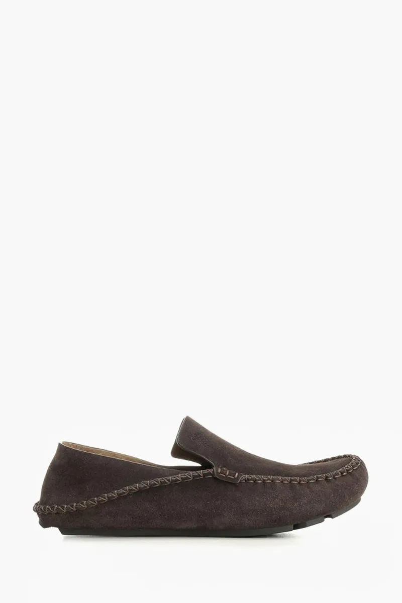 LOEWE Men Rambla Driver Loafers in Dark Brown Suede Calfsksin 0