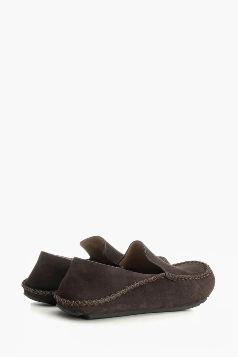 LOEWE Men Rambla Driver Loafers in Dark Brown Suede Calfsksin 1