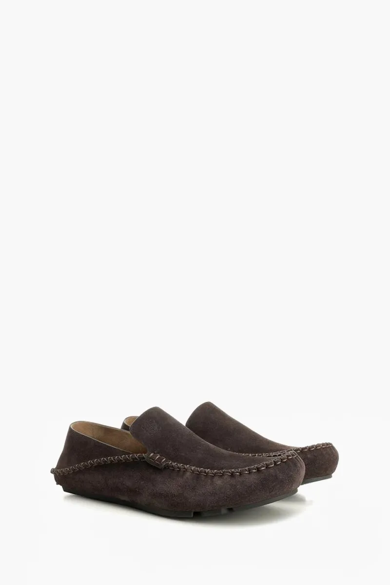LOEWE Men Rambla Driver Loafers in Dark Brown Suede Calfsksin 2