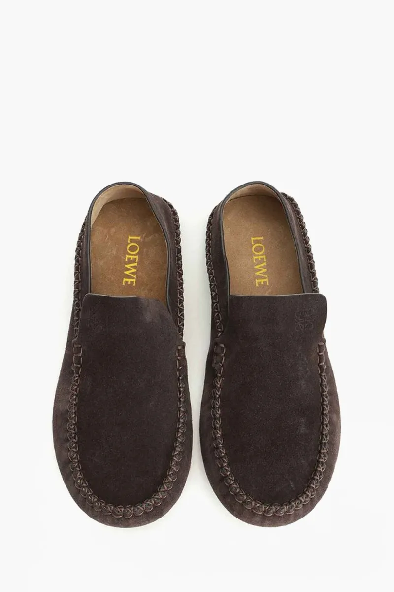 LOEWE Men Rambla Driver Loafers in Dark Brown Suede Calfsksin 3