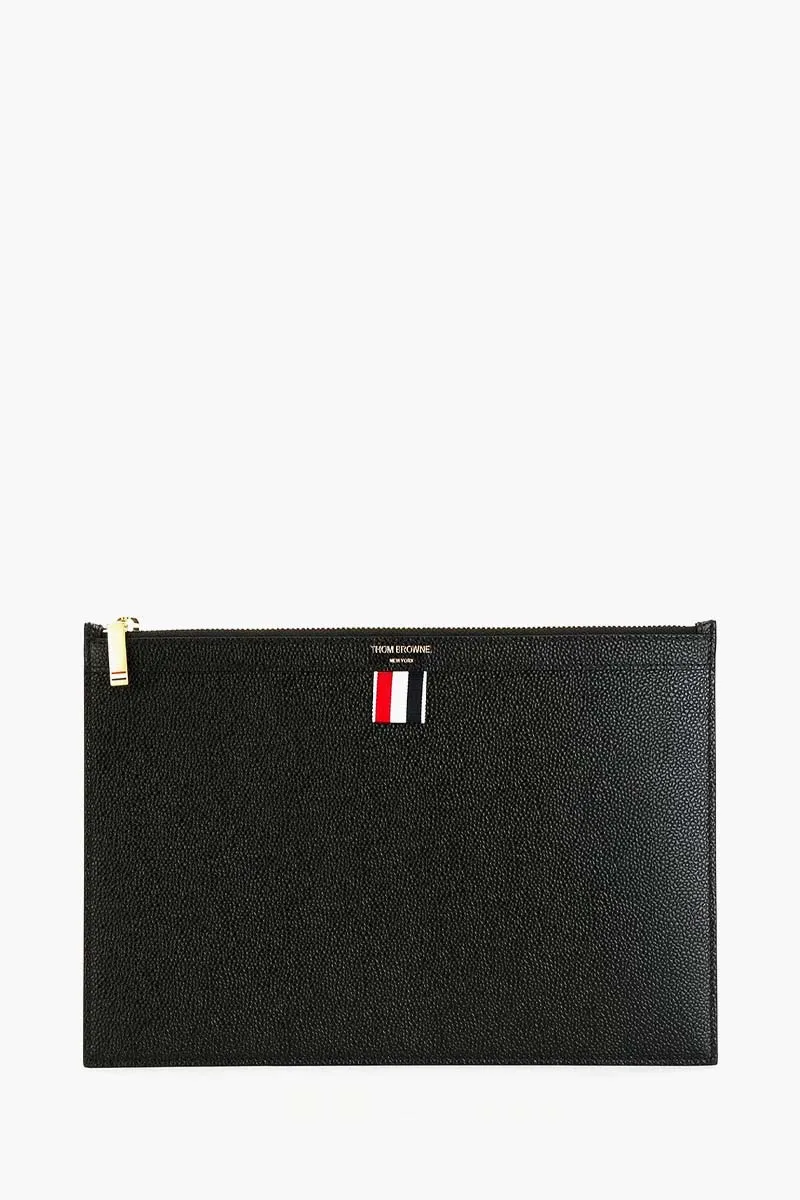 THOM BROWNE Small Document Holder in Black Pebble Grain Leather 0