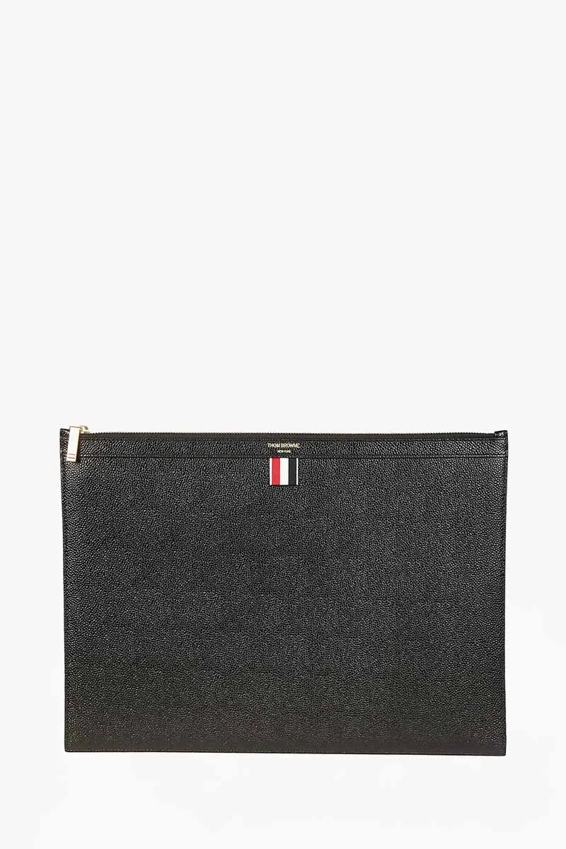 THOM BROWNE Large Document Holder in Black Pebble Grain Leather 0