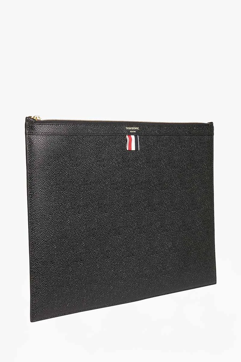 THOM BROWNE Large Document Holder in Black Pebble Grain Leather 1