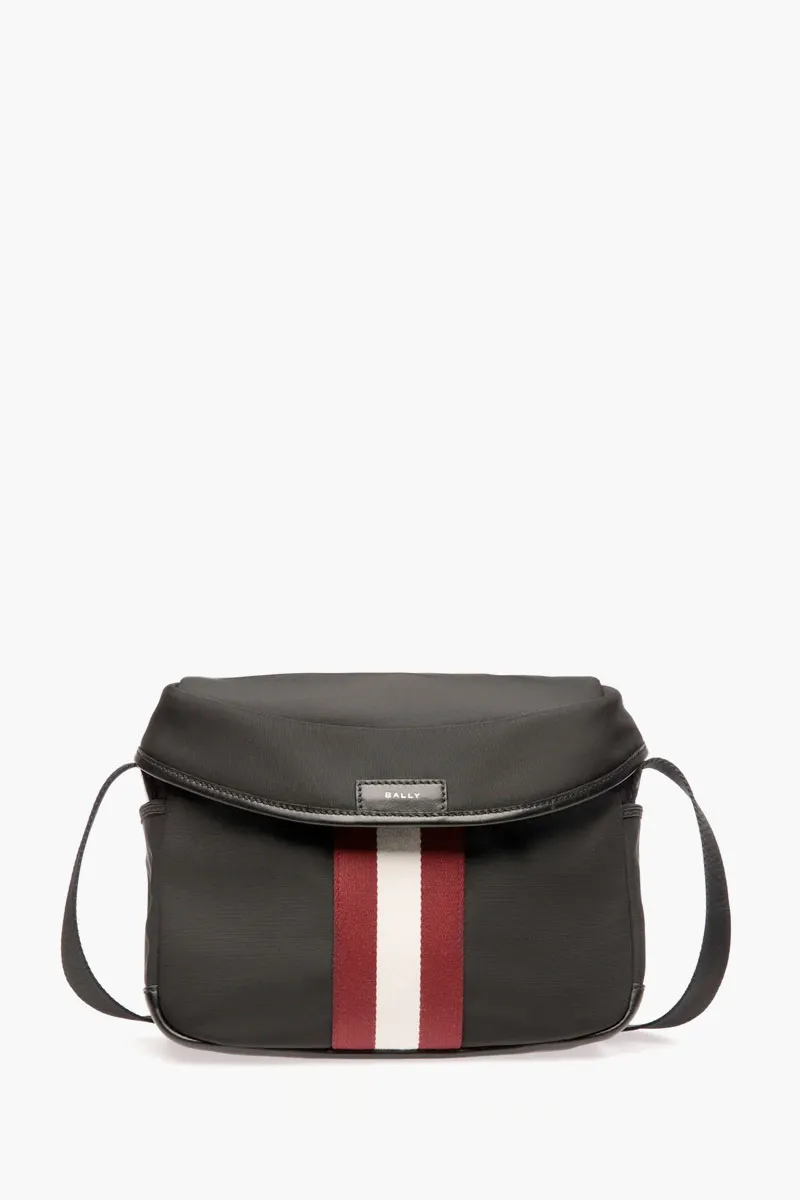 BALLY Code Crossbody Bag in Black Nylon with Stripe 0