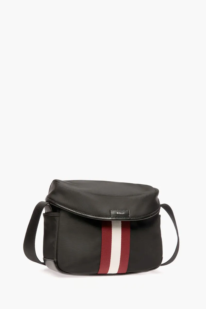BALLY Code Crossbody Bag in Black Nylon with Stripe 2