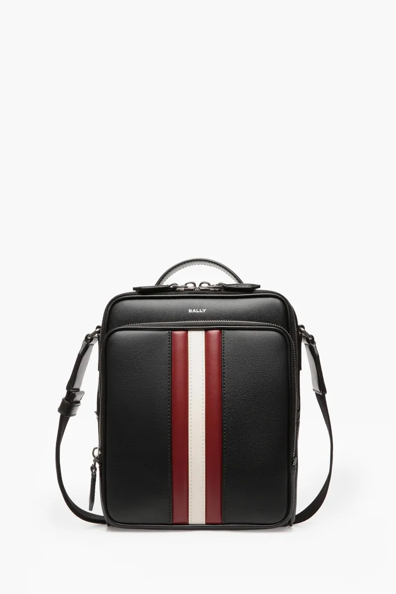 BALLY Mythos Crossbody Bag in Black Bovine Leather with Stripe 0