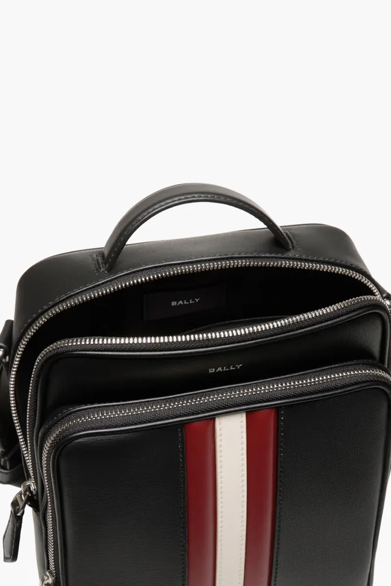 BALLY Mythos Crossbody Bag in Black Bovine Leather with Stripe 3