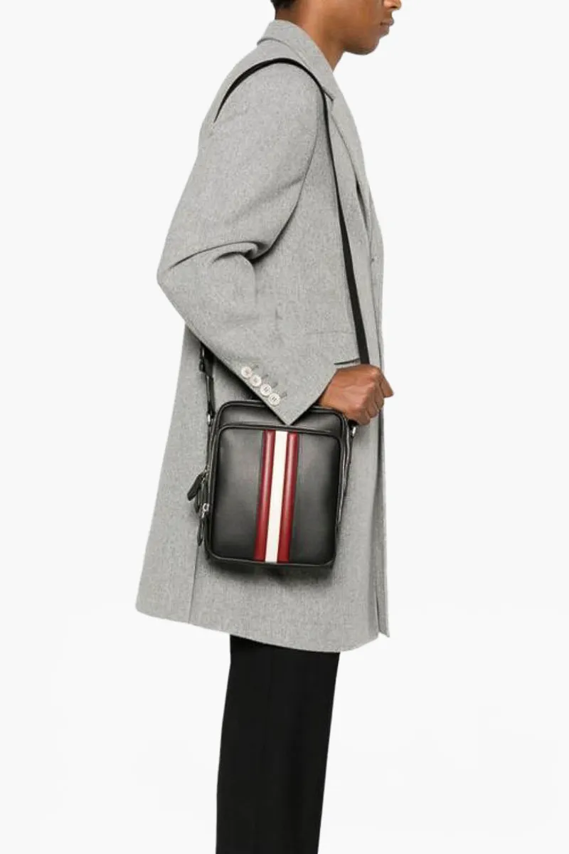 BALLY Mythos Crossbody Bag in Black Bovine Leather with Stripe 4