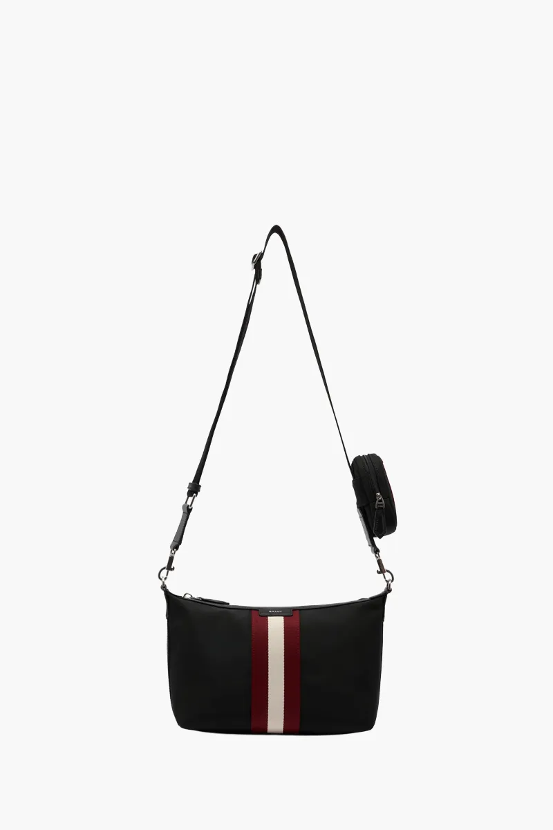 BALLY Code Crossbody Bag in Blac/Red/White Nylon with Removable Pouch 0