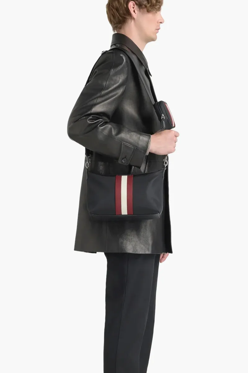 BALLY Code Crossbody Bag in Blac/Red/White Nylon with Removable Pouch 2