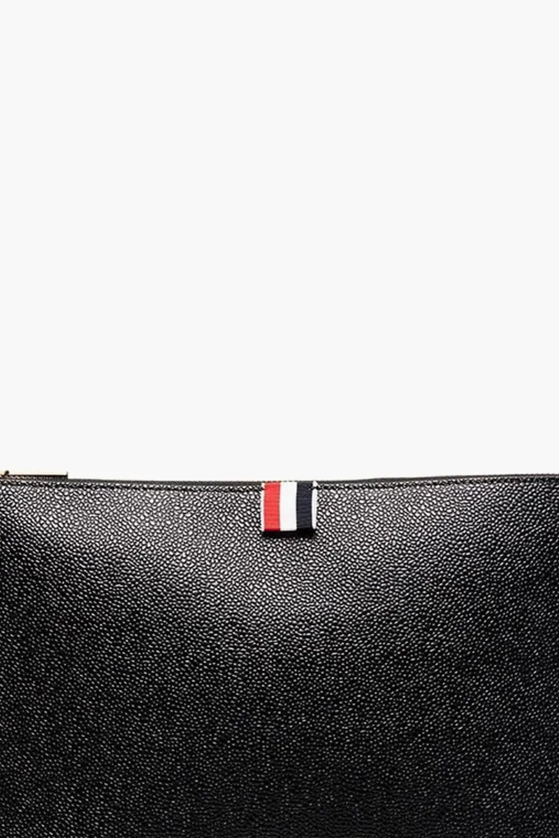 THOM BROWNE Medium RWB Strap Gusset Folio Bag in Black Pebble Grain Leather 2