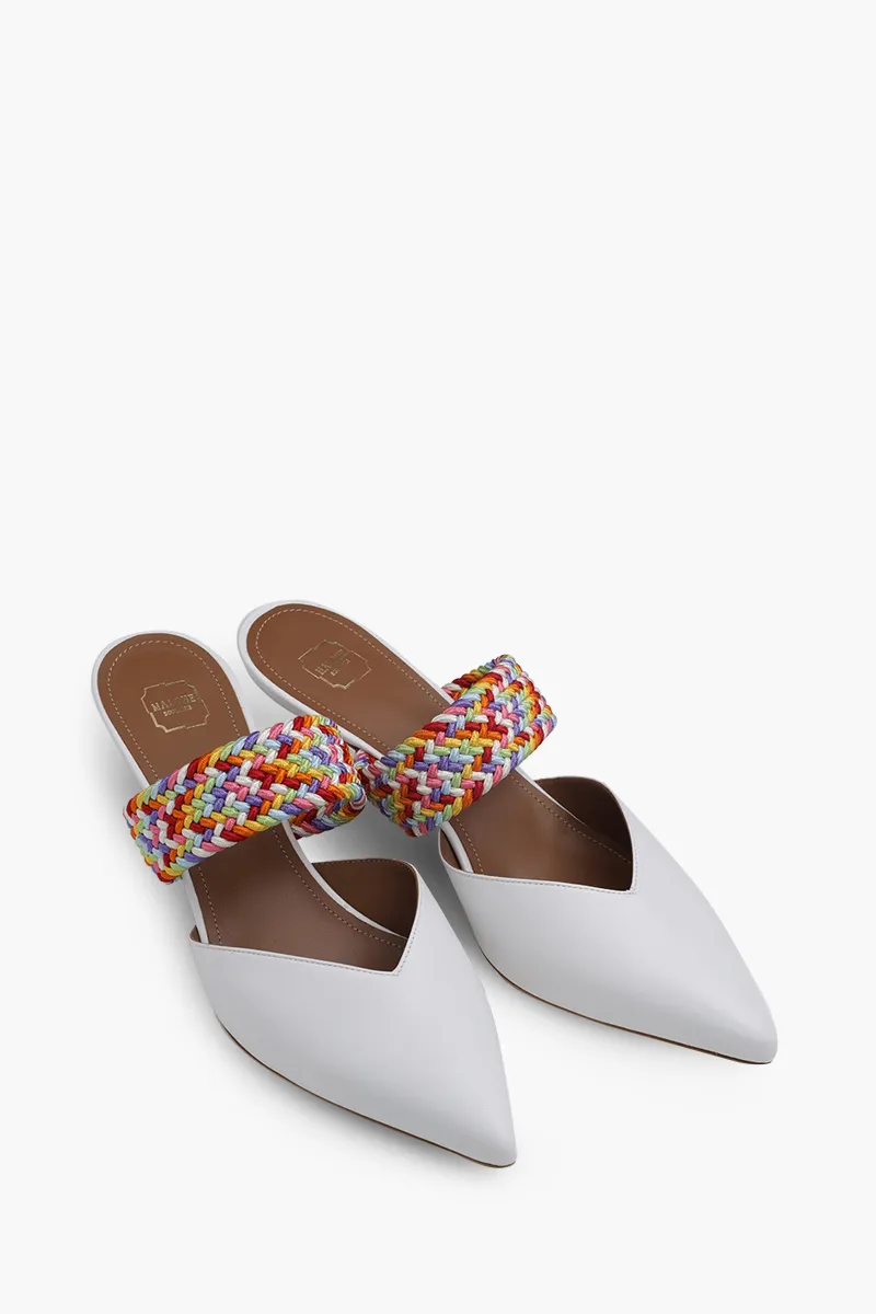 MALONE SOULIERS Maisie Kitten Mules 45mm in White/Multicolor Nappa Leather 1