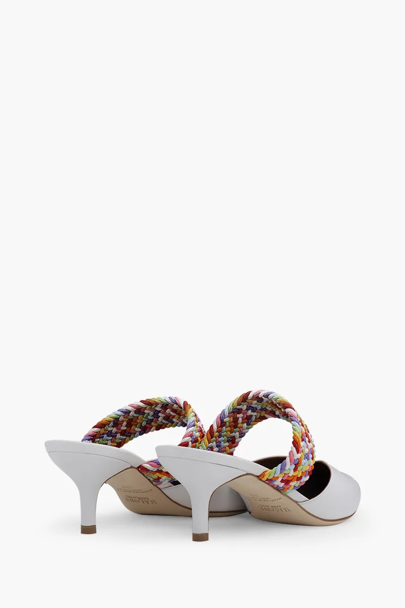 MALONE SOULIERS Maisie Kitten Mules 45mm in White/Multicolor Nappa Leather 2
