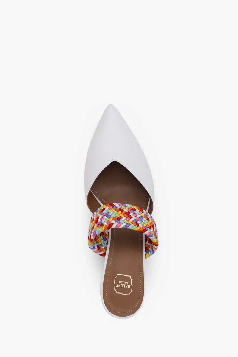 MALONE SOULIERS Maisie Kitten Mules 45mm in White/Multicolor Nappa Leather 3