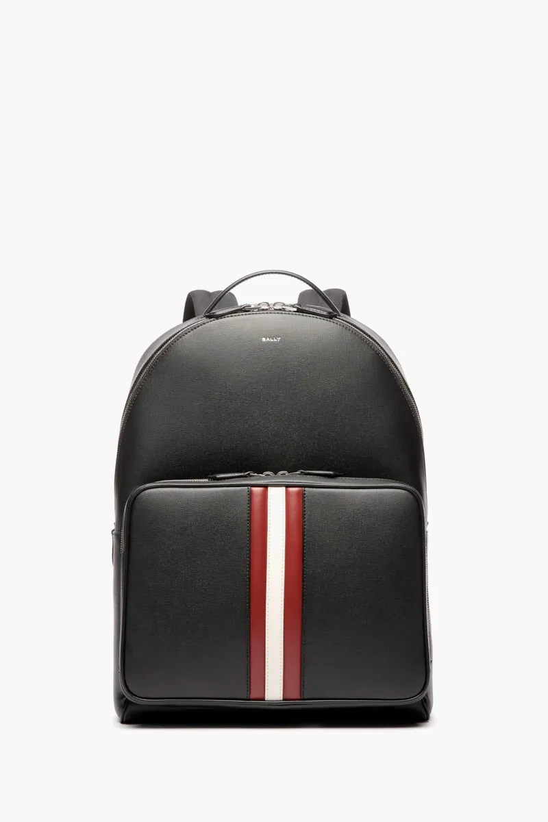 BALLY Mythos Backpack in Black Leather with Stripes 0