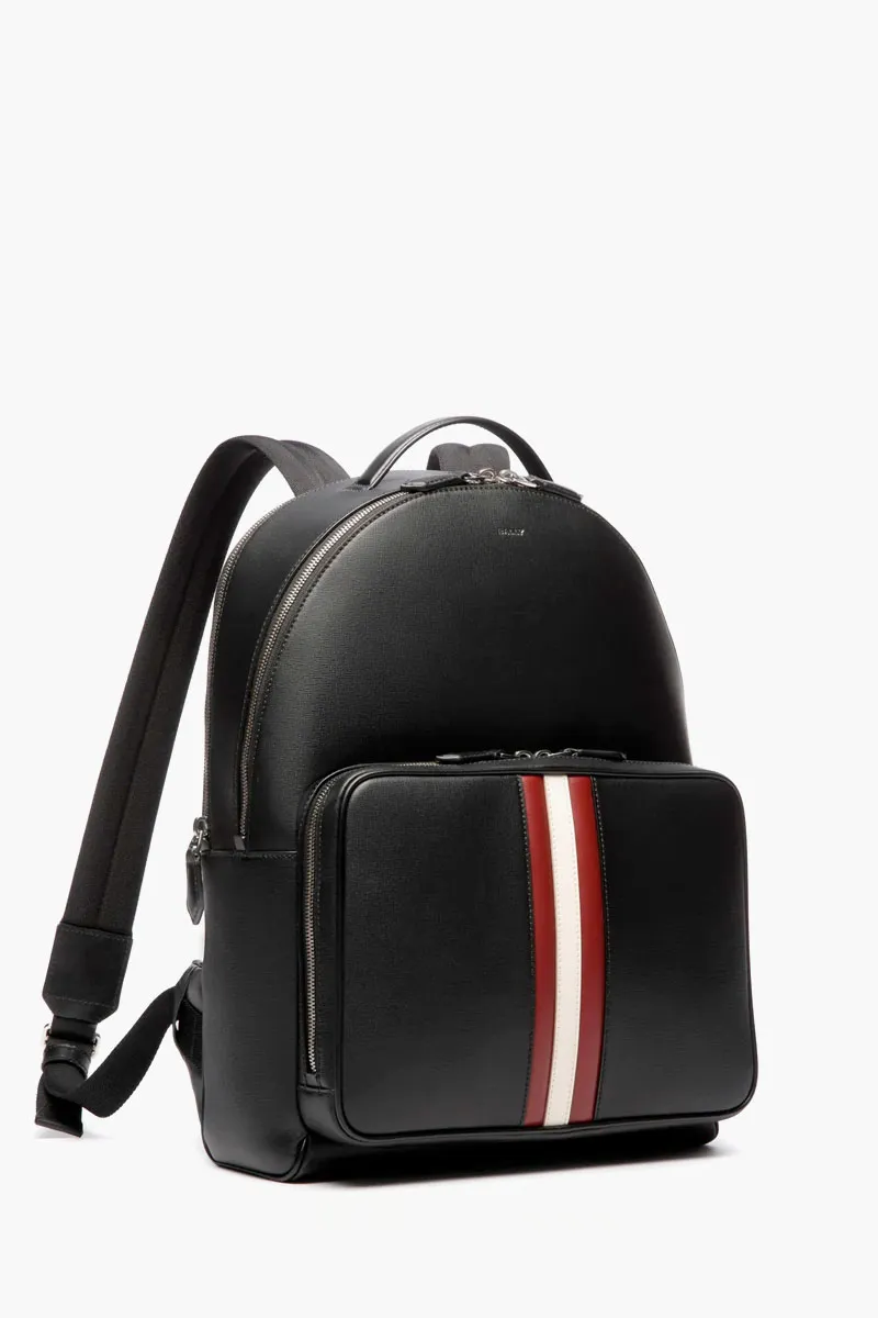 BALLY Mythos Backpack in Black Leather with Stripes 1