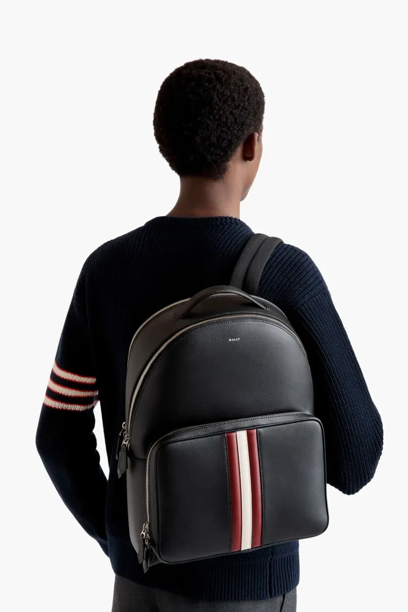 BALLY Mythos Backpack in Black Leather with Stripes 3