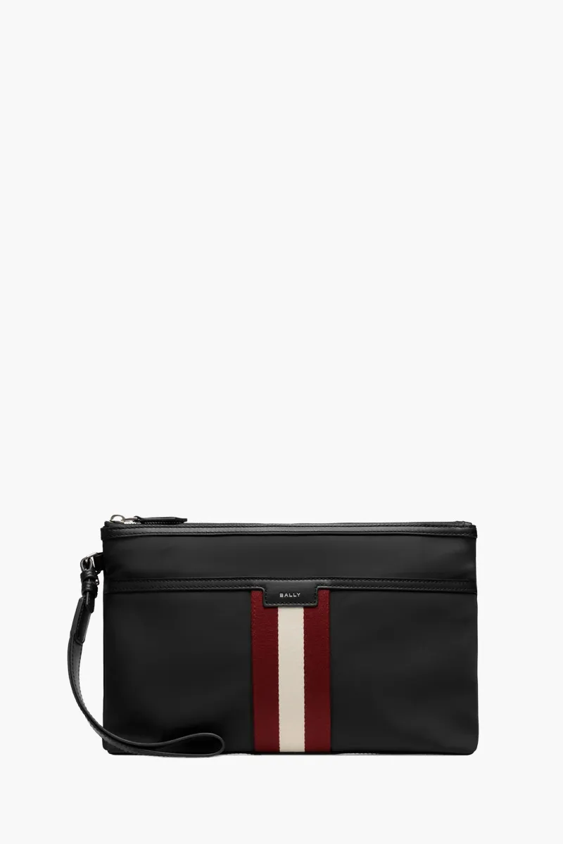 BALLY Code Ribbon Pouch in Black Nylon with Wristlet 0