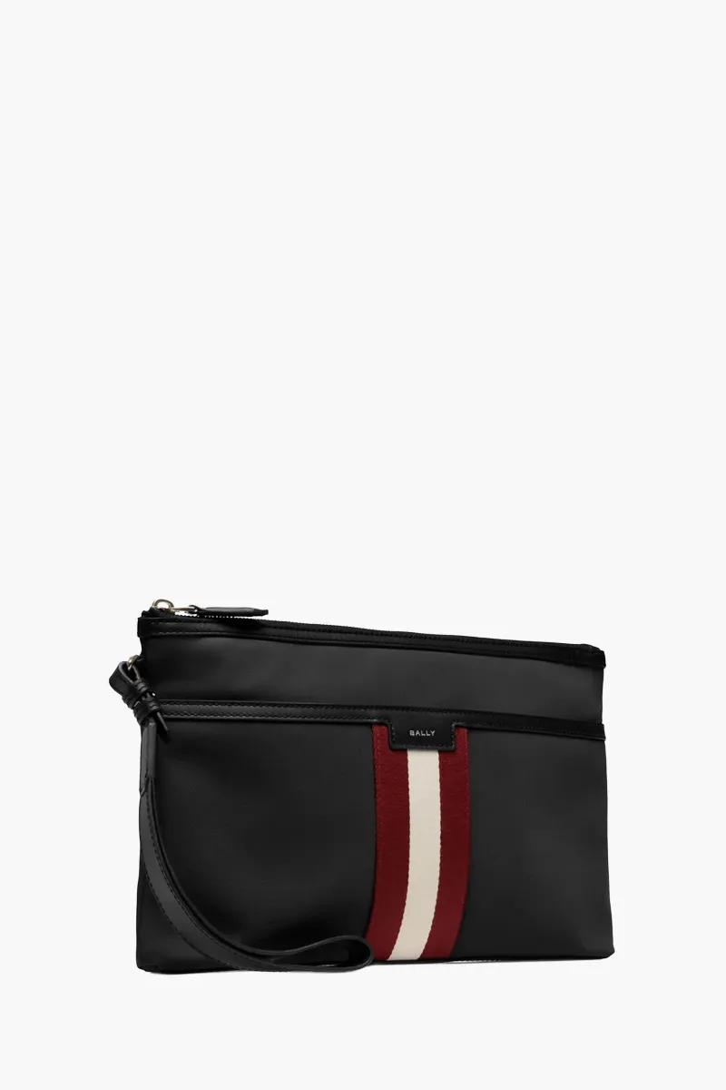 BALLY Code Ribbon Pouch in Black Nylon with Wristlet 2