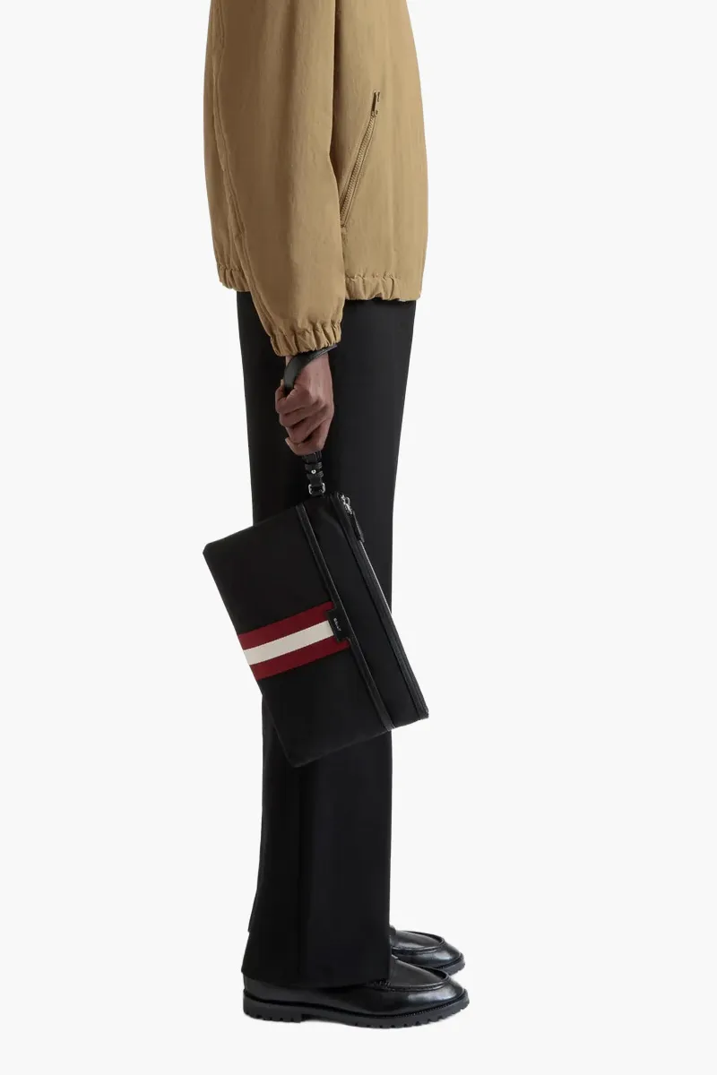 BALLY Code Ribbon Pouch in Black Nylon with Wristlet 3