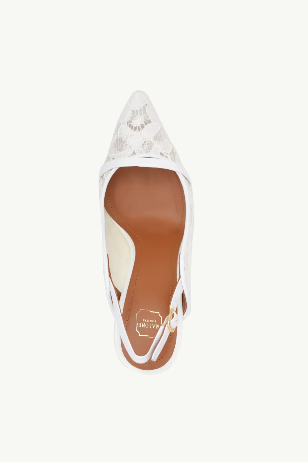 MALONE SOULIERS Marion Lace Bridal Slingback Pumps 85mm in White/White 3