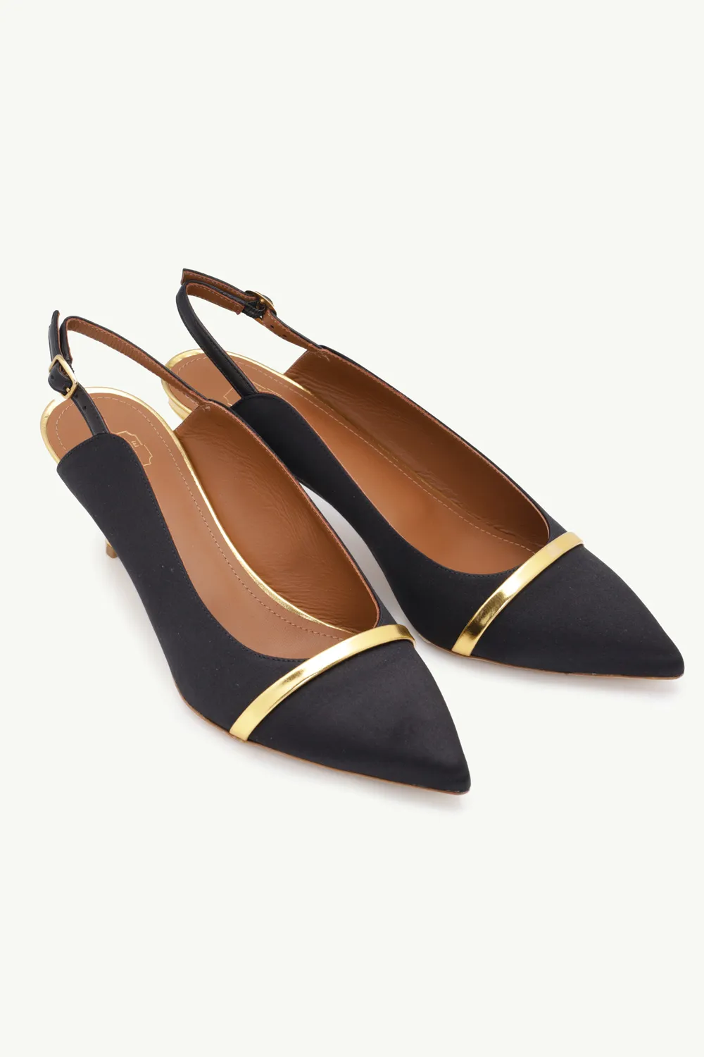 MALONE SOULIERS Marion Pumps 45mm in Black Satin/Gold 1